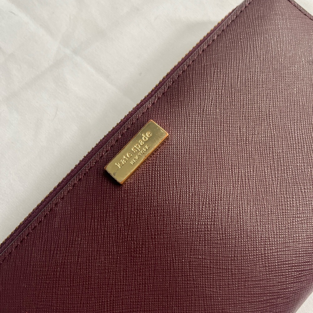 Kate Spade Burgundy Saffiano Leather Zip Around Wallet - Picture 3 of 7